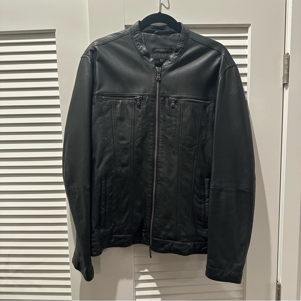 John Varvatos Black Leather Jacket - 100% Sheep Skin - Size Large